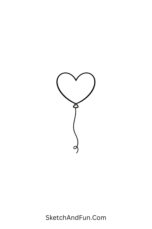 A doodle of a floating heart tied with a string, pen doodles for kids