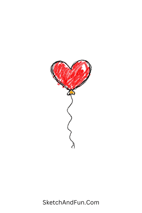 A doodle of a floating heart-shaped balloon, simple doodle art tutorial