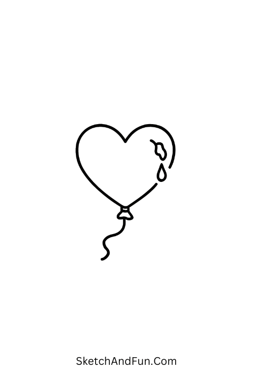 A doodle of a heart balloon with a tear, grunge doodle drawings