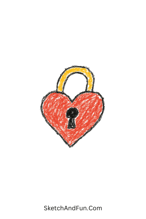 A doodle of a heart lock with small keyhole, doodle designs for notebook pages