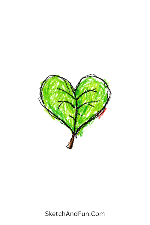 A doodle of heart shaped leaf, may doodles step by step