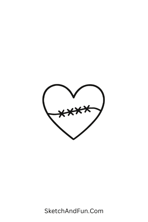 A doodle of a heart with stitched marks, simple grunge doodles
