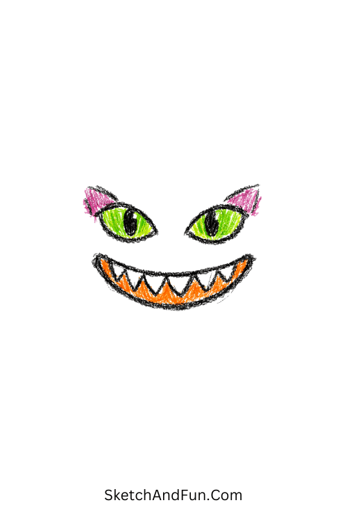 A doodle of only a cat’s eyes and smile floating in the air, cat doodle simple