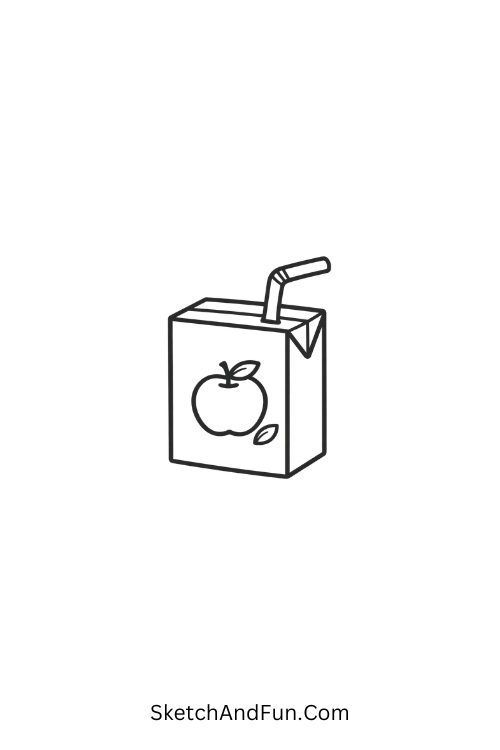 A drawing of a small juice box with straw and fruit, fun summer art projects