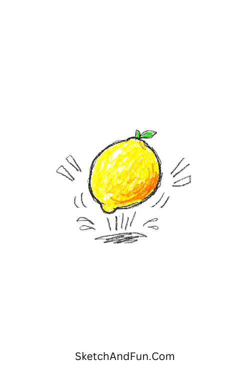 A lemon mid-air with energetic motion lines, fruit doodle drawings