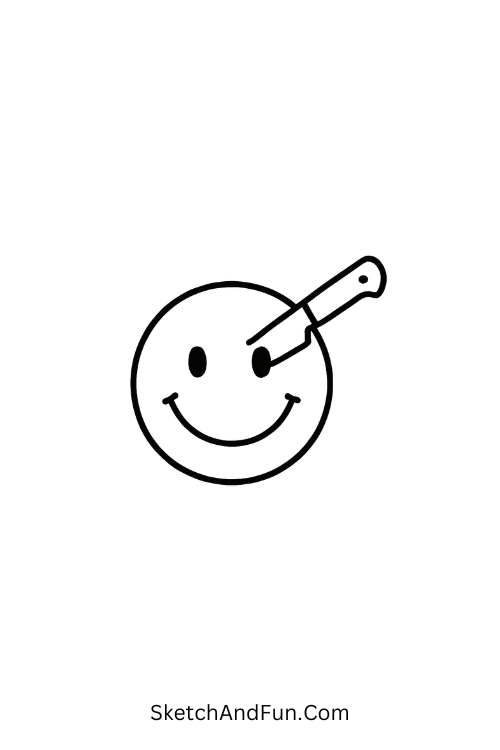 A doodle of a smiley face pierced with a knife, emo grunge doodles