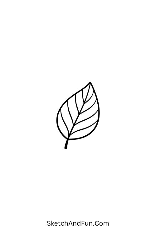 A doodle of a single elegant leaf with veins, pen doodles in notebook