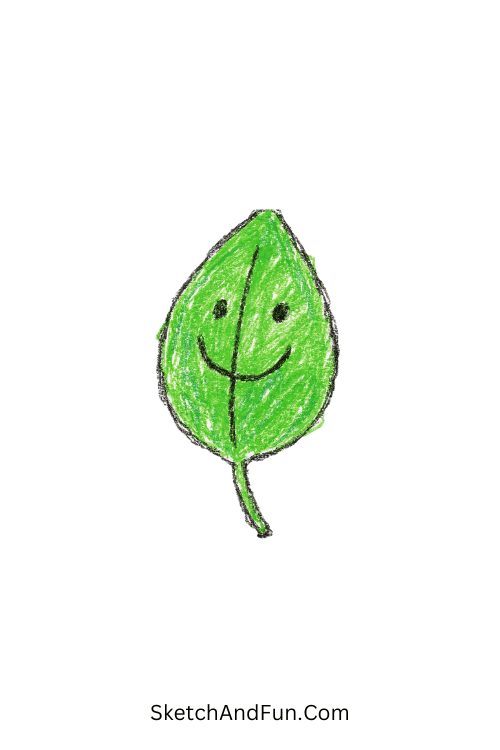 A doodle of a smiling leaf with vein line, simple notebook doodles
