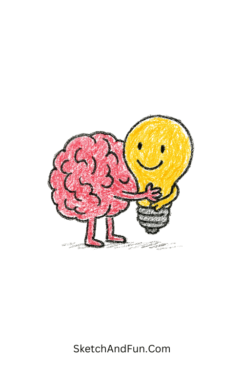 Light Bulb Hugging a Brain Motivational Doodle