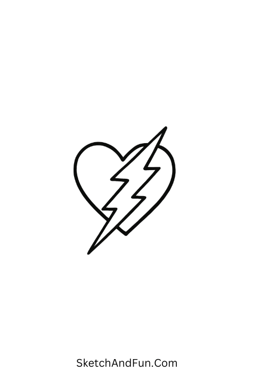 A doodle of a lightning bolt piercing a heart, punk grunge doodles