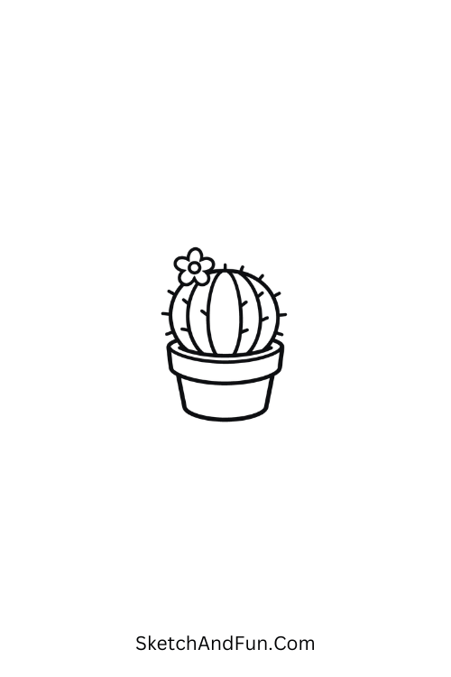 A doodle of a tiny cactus in a pot with a single flower, small doodles aesthetic
