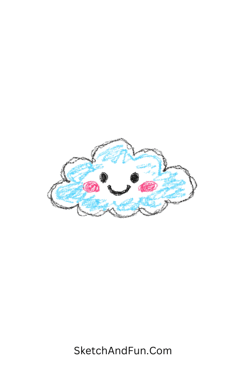 A doodle of a fluffy cloud with a happy face, simple crayon doodle sketches
