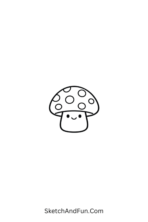 A doodle of a small mushroom with dotted cap, halloween doodle ideas