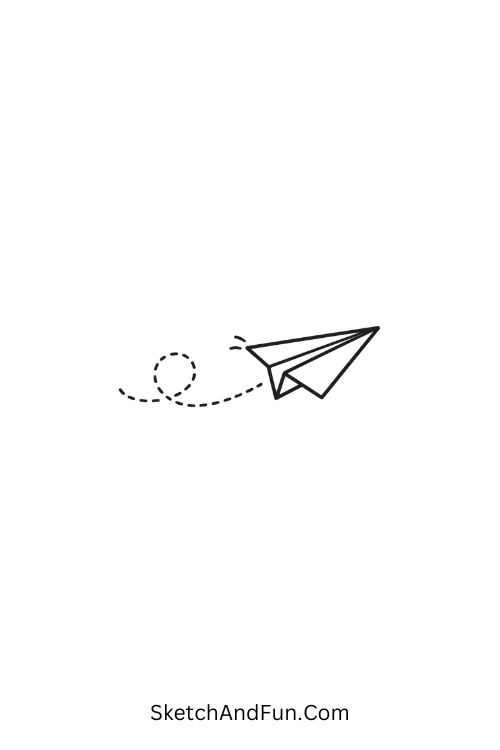 A doodle of a minimal paper plane flying across, simple doodles for beginners