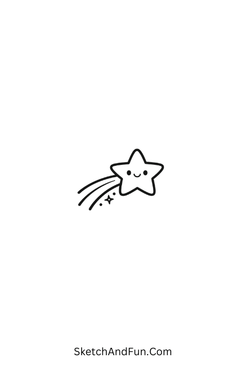A doodle of a simple five-point star with a trail, doodle art ideas for kids