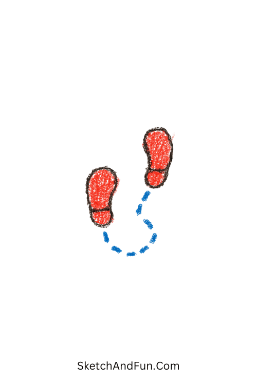 A doodle of tiny footprints following a dotted path, Harry Potter line art drawings