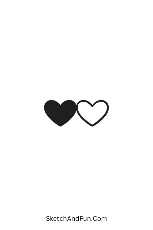 A doodle of two hearts side by side, one filled and one outlined, best arm doodle patterns