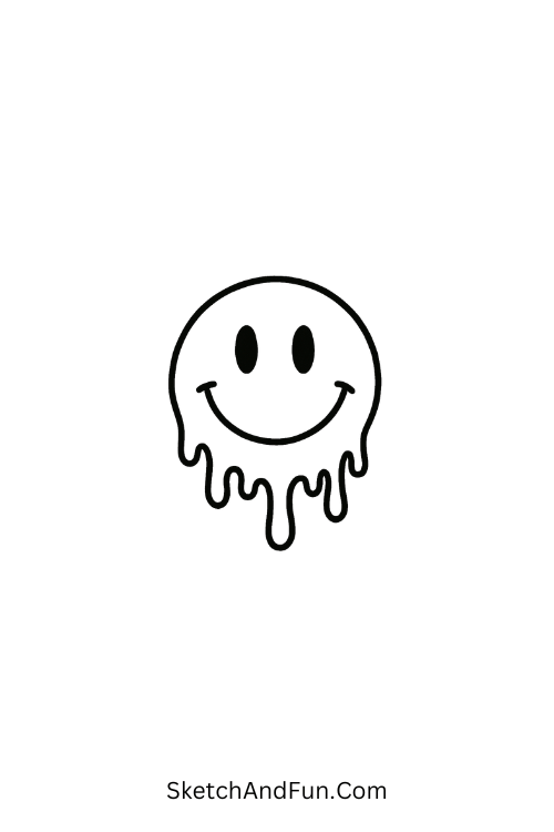A doodle of a melting dripping smiley face, messy grunge doodles