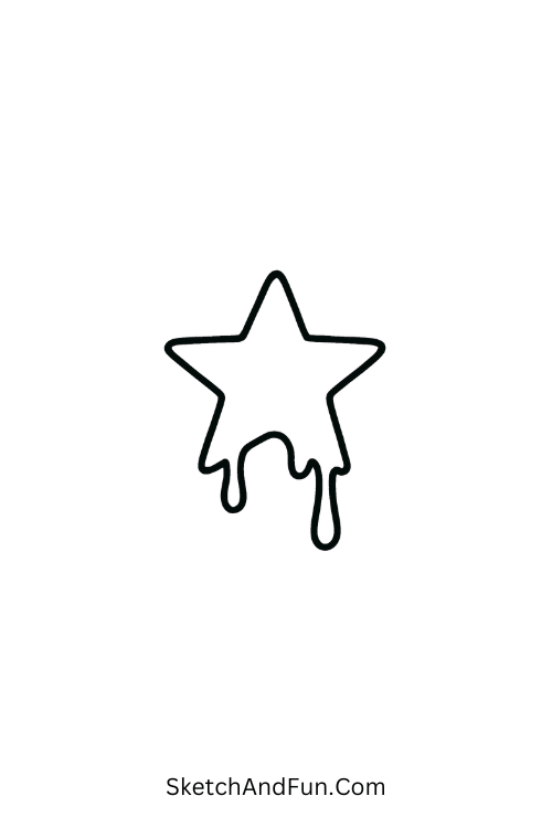 A doodle of a dripping melting star, minimal grunge doodles