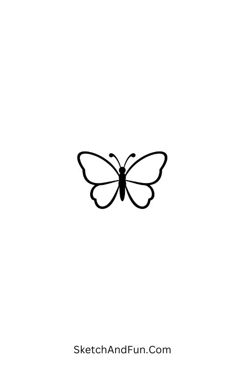 A doodle of a simple butterfly with delicate wings, minimal arm doodles