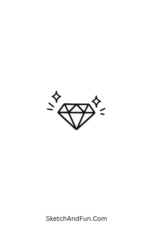 A doodle of a tiny sparkling diamond with simple shine, coquette doodles digital download