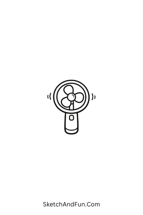 A drawing of a small circular fan with simple blades, summer landscape drawing easy