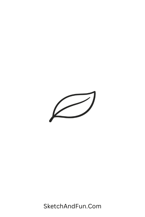 A doodle of a tiny curved leaf with one vein, autumn doodle sketches