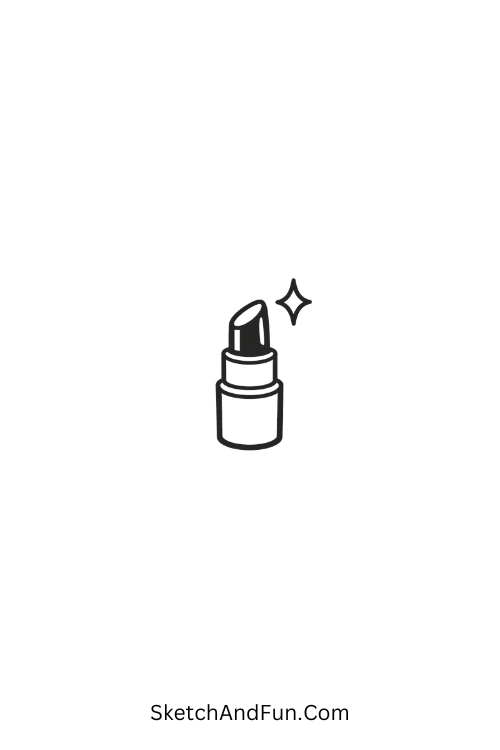 A doodle of a small lipstick tube with a sparkle on top, cute coquette doodle art