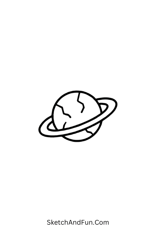 A doodle of a tiny cracked planet with rings, aesthetic grunge doodles