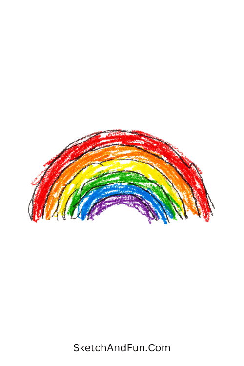 A doodle of a bright smooth rainbow arc, marker doodle patterns