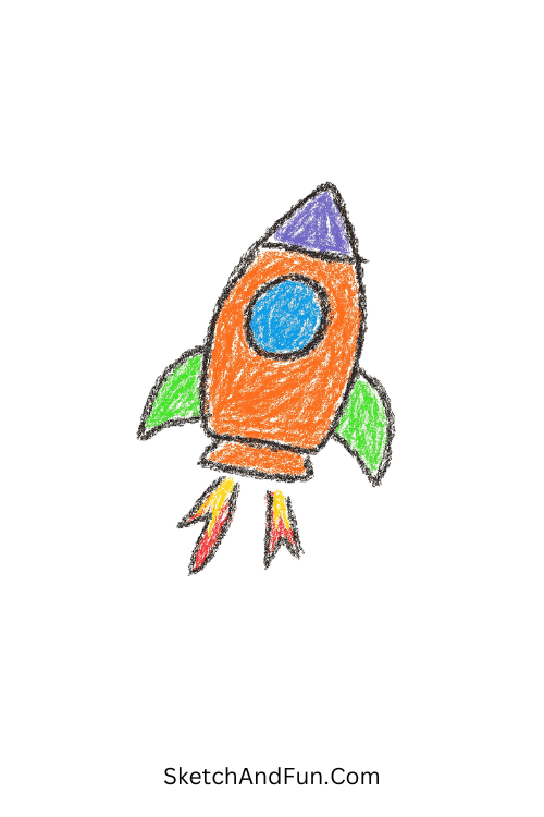 A doodle of a mini rocket with small flames, creative notebook doodles