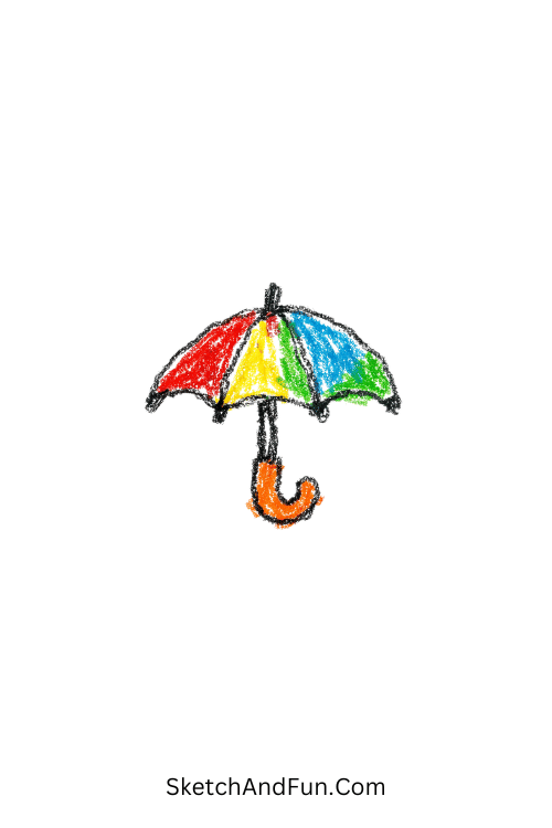 A doodle of a tiny open umbrella with a curved handle, fall-themed doodle art