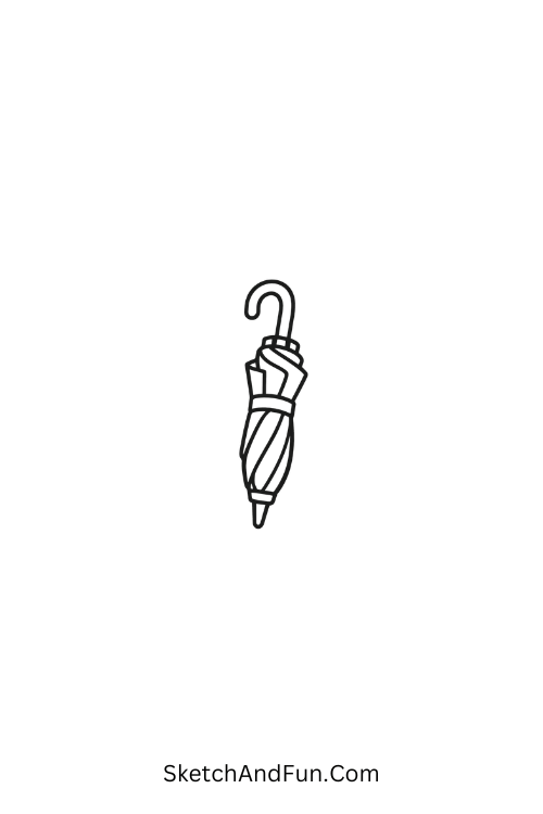 A doodle of a small umbrella with curved handle, easy october doodle prompts