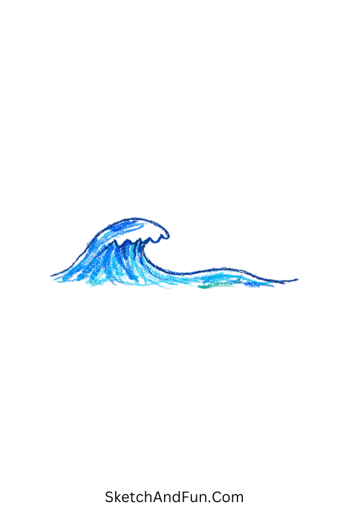 A single smooth ocean wave in blue, blue wave doodle art