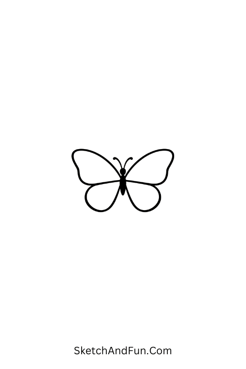 A doodle of a butterfly with minimal outline wings, pen doodles for beginners