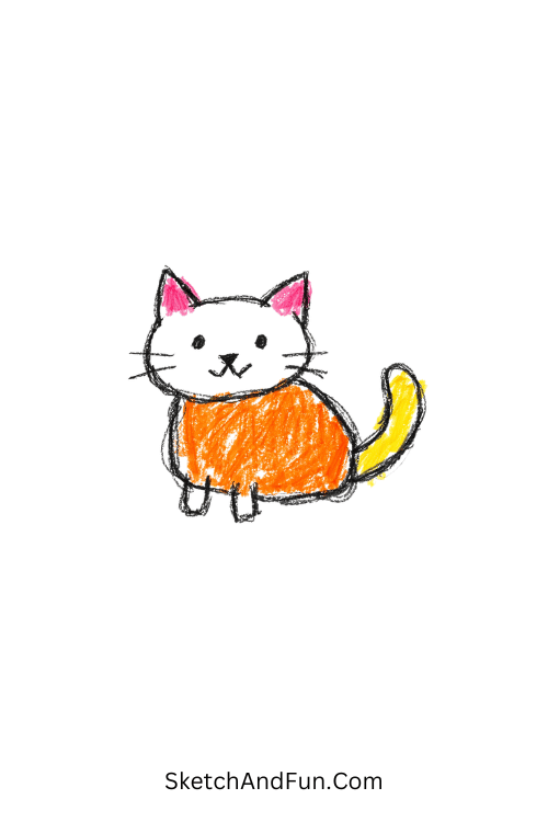 A doodle of a minimal cat outline with playful posture, marker doodle animals
