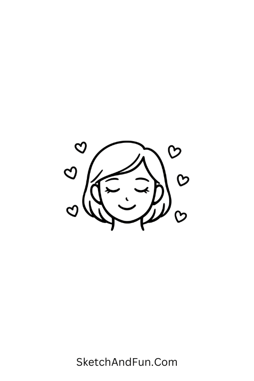 A drawing of a calm mom face with floating hearts, cute mother's day drawings