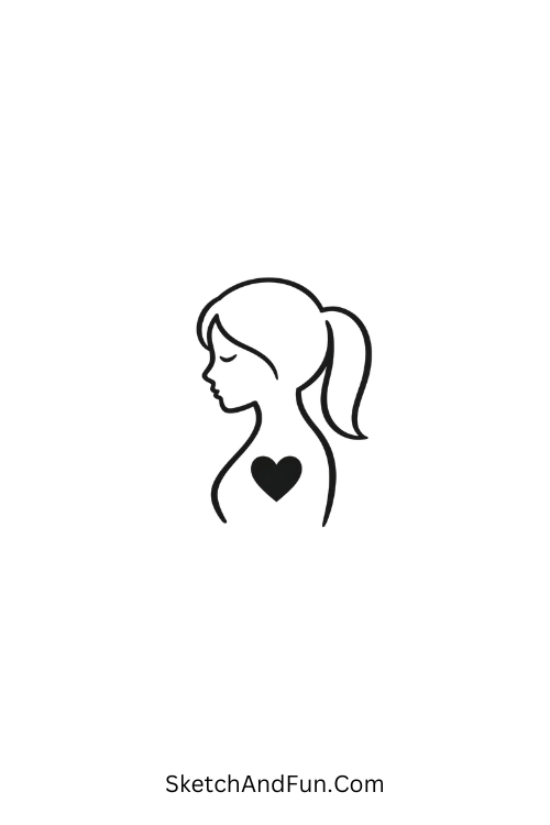 A drawing of a mom side profile with a heart inside, mother's day pencil drawing ideas