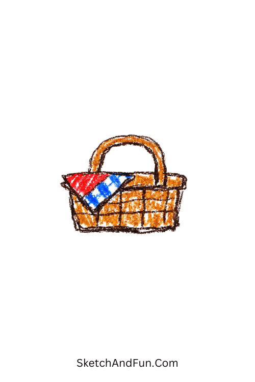 A doodle of minimal picnic basket with cloth, may doodle ideas