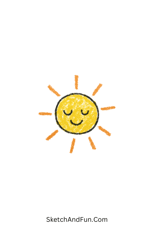 A doodle of a smiling sun with short rays, minimal notebook doodles