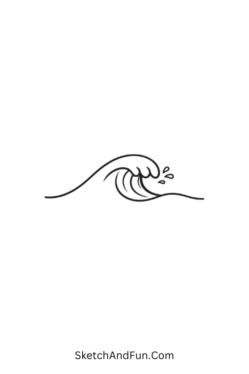 A drawing of a smooth minimal ocean wave line, nature drawing easy