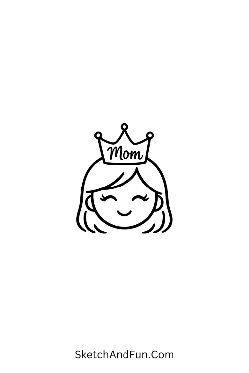 A drawing of a minimal mom face with a tiny crown, best mother's day drawings