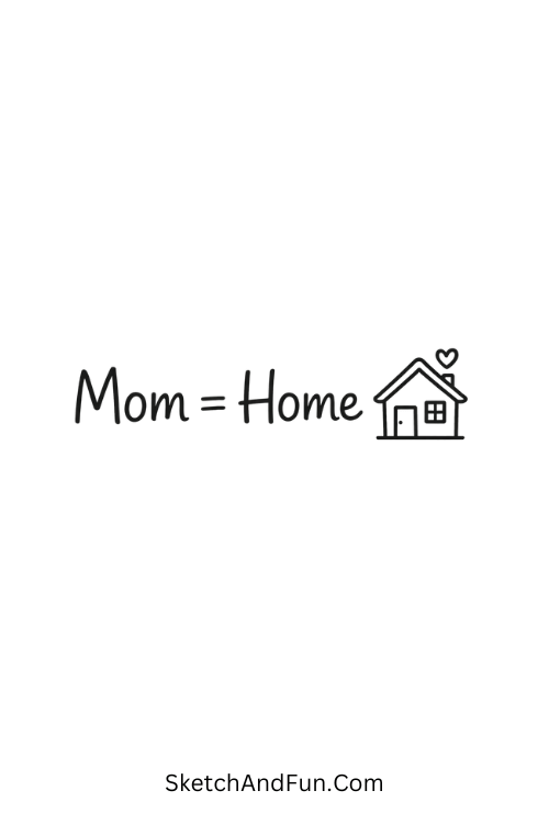 A drawing of “Mom = Home” with a tiny house, unique mother's day art ideas