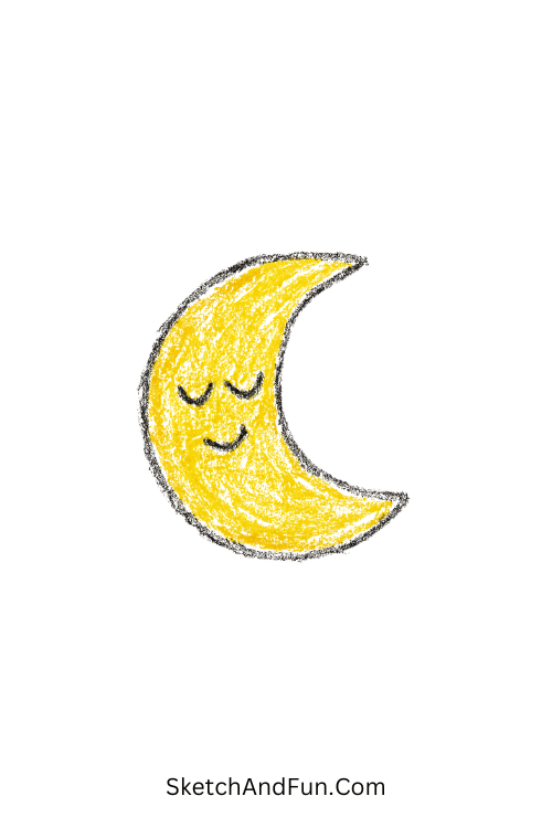 A doodle of a crescent moon with sleeping face, aesthetic doodles for notebook