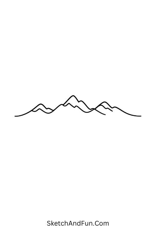 A drawing of a single line forming mountain peaks, mountain nature drawing easy