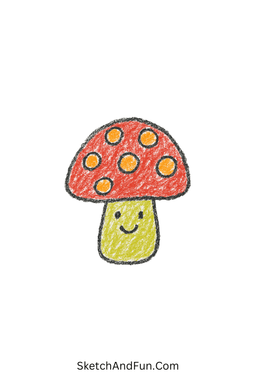A doodle of a dotted mushroom with a tiny face, cute doodles for school notebook