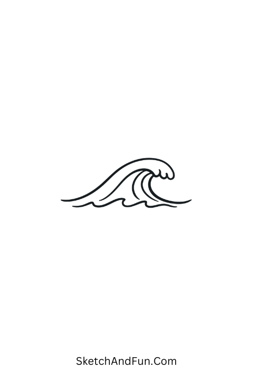 A drawing of a smooth flowing ocean wave, ocean drawing ideas easy