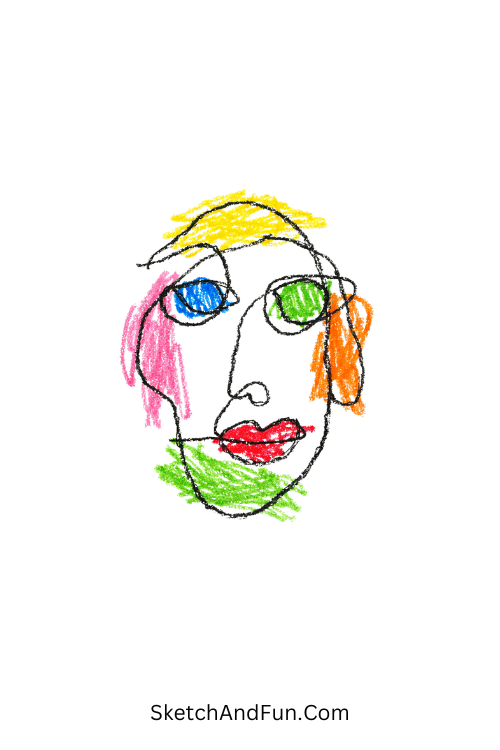 A doodle of a continuous line forming a charming face, aesthetic doodle marker art