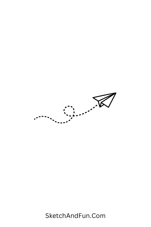A doodle of a paper plane flying along a dotted path, travel doodle easy
