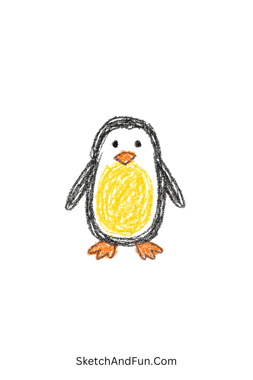 A doodle of a cute standing penguin, notebook doodles for beginners